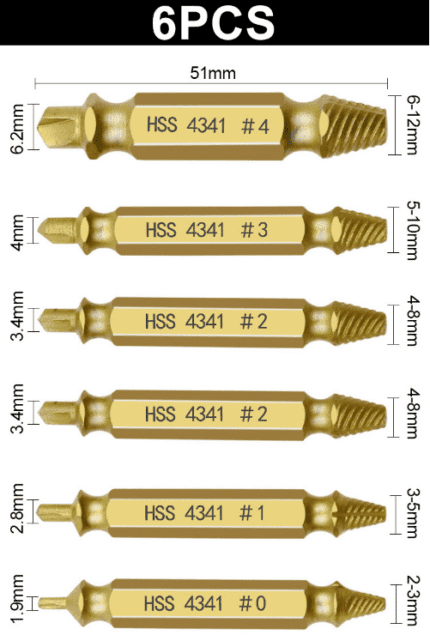 6Pcs Drill Out Bit Tool Set 6