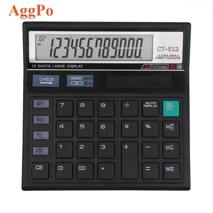 Black Solar 12-Digit Calculator