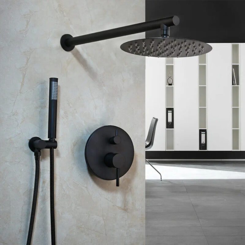 Black 12inch Rainfall Shower Faucet Set